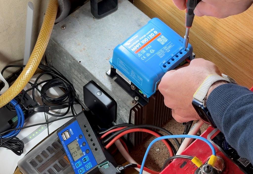 MPPT charge controller connected to a campervan solar system.