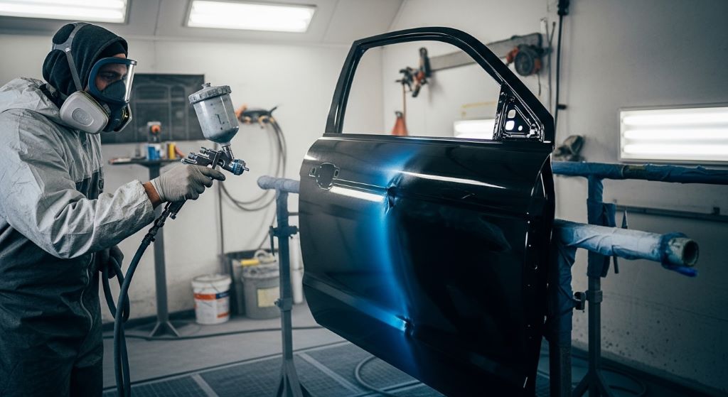 DIY automotive spray gun painting car panel
