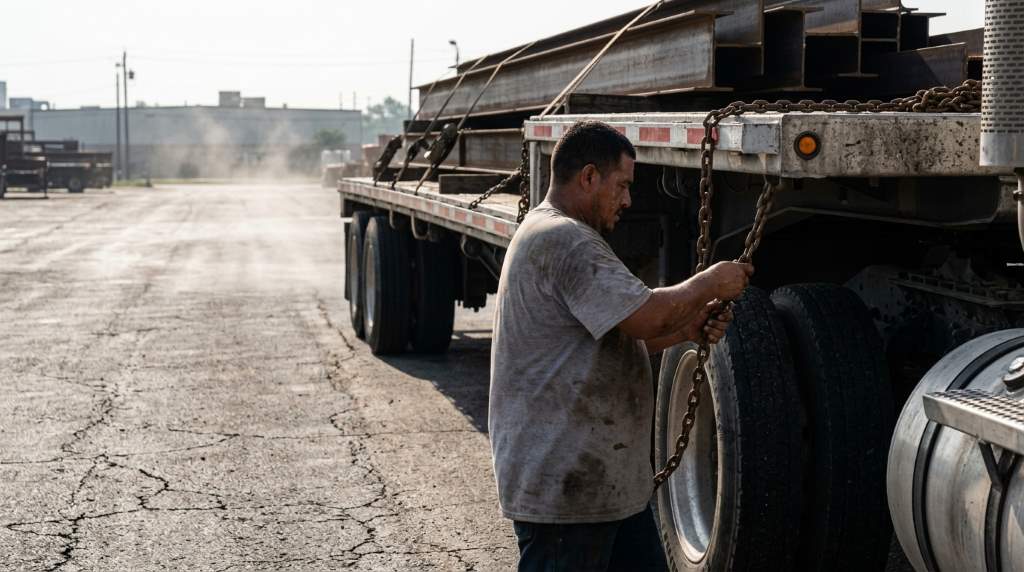 Commercial trailer undergoing roadside weight inspection